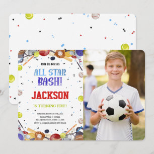Invitaciones de cumpleaños con foto de deportes Al