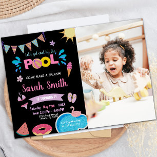 Invitaciones de cumpleaños con foto de la piscina
