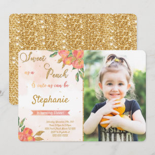 Invitaciones de cumpleaños con foto de melocotón