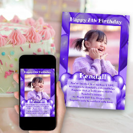 Invitaciones de cumpleaños con fotos y globos mora