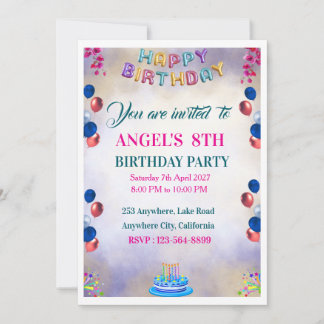 Invitaciones de cumpleaños con globos coloridos