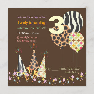 Invitaciones de cumpleaños con globos de cebra de