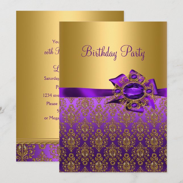 Invitaciones de cumpleaños con joyas de Damasco Pú (Anverso / Reverso)