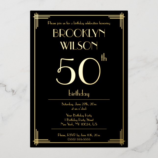 Invitaciones de cumpleaños con lámina de oro real  (Anverso)