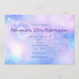 Invitaciones de cumpleaños con luces espaciales pú
