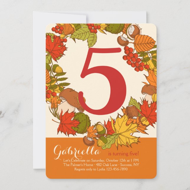 Invitaciones de cumpleaños con número de otoño (Anverso)