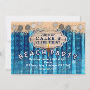 Invitaciones de cumpleaños con olas azules retro d