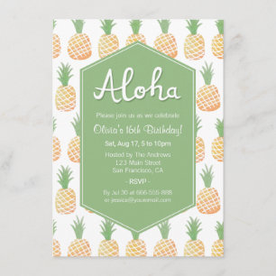 Invitaciones de cumpleaños con piña Luau Aloha