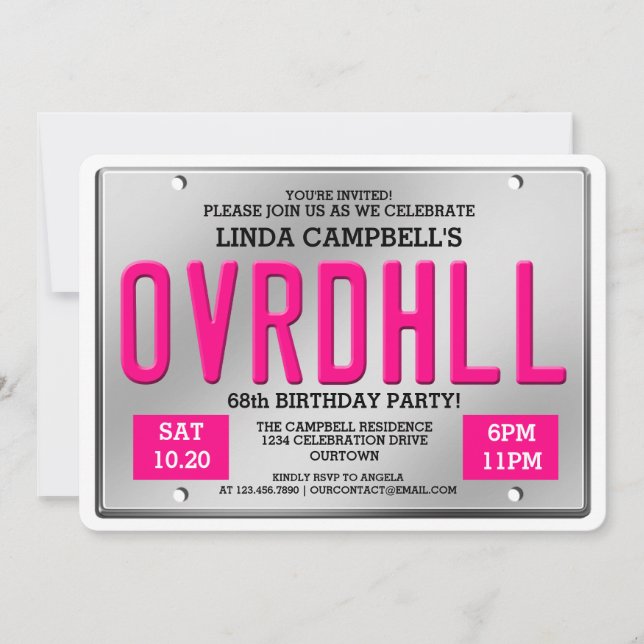 Invitaciones de cumpleaños con placas de matrícula (Anverso)