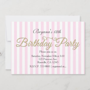 Invitaciones de cumpleaños con purpurina dorada ro