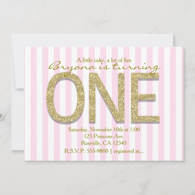 Invitaciones de cumpleaños con purpurina dorada y  (Anverso)