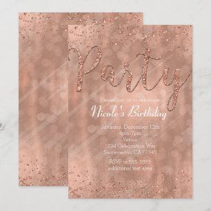 Invitaciones de cumpleaños con rosa y dorado glamo