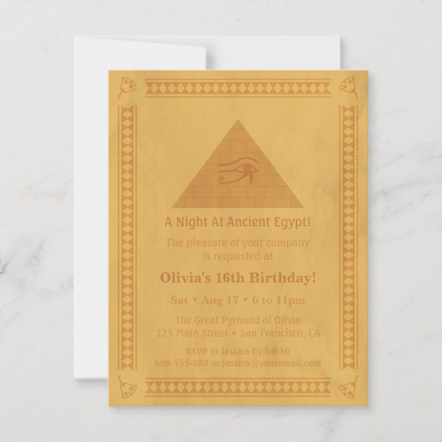 Invitaciones de cumpleaños con tema de Antiguo Egi (Anverso)