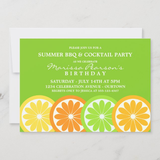 Invitaciones de cumpleaños con tema de cítricos de (Anverso)