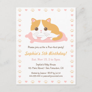 Invitaciones de cumpleaños con tema de gato adorab