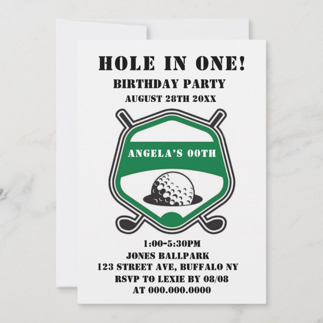 Invitaciones de cumpleaños con tema de golf verde (Anverso)