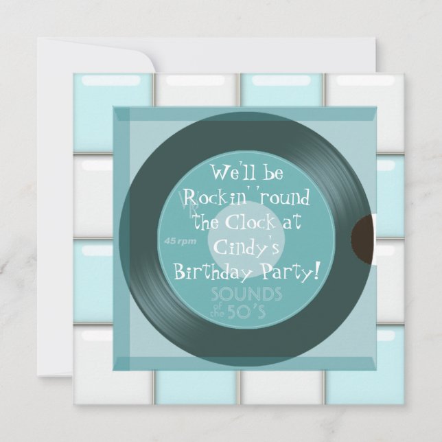 Invitaciones de cumpleaños con tema de los años 50 (Anverso)