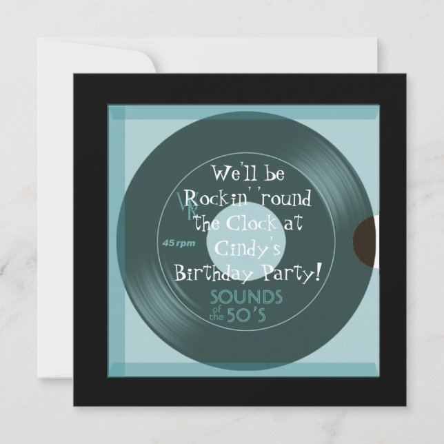 Invitaciones de cumpleaños con tema de los años 50 (Anverso)