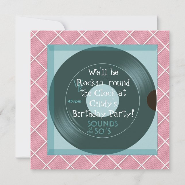 Invitaciones de cumpleaños con tema de los años 50 (Anverso)