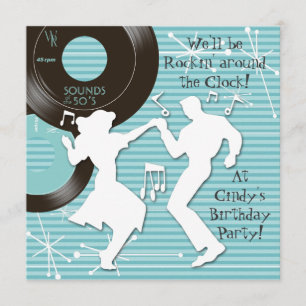 Invitaciones de cumpleaños con tema de los años 50