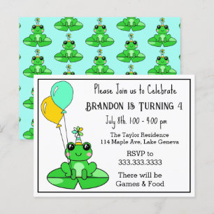Invitaciones de cumpleaños con tema de rana