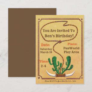 Invitaciones de cumpleaños con temas de Cowboy