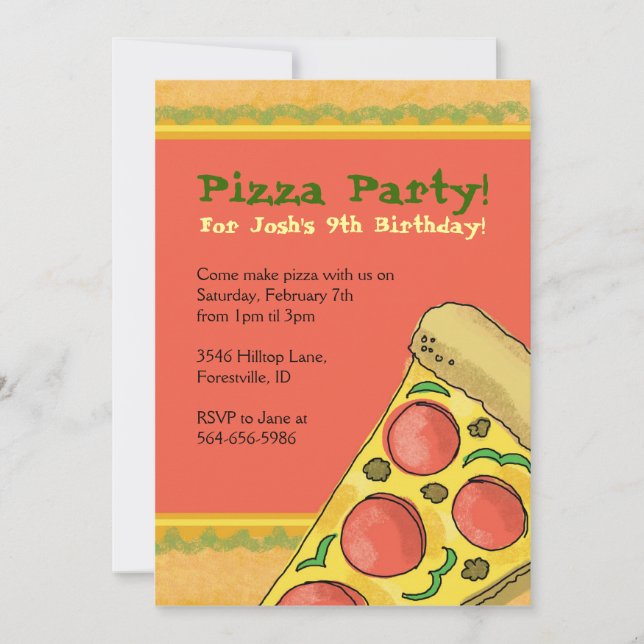 Invitaciones de cumpleaños con temas de Fiesta Piz (Anverso)