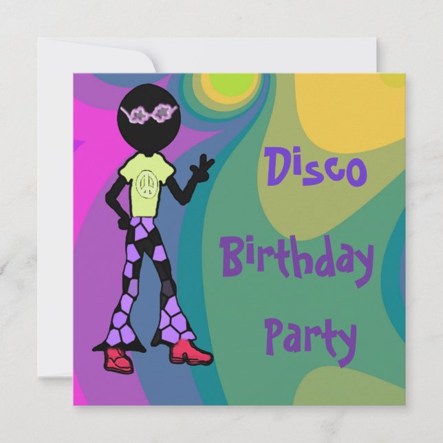 Invitaciones de cumpleaños con temática disco (Anverso)