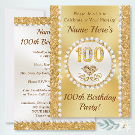 Invitaciones de cumpleaños de 100 años, personaliz