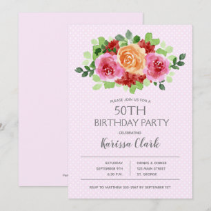 Invitaciones de cumpleaños de acuarela de color ro