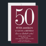 Invitaciones de cumpleaños de adultos modernos de<br><div class="desc">Una invitación de cumpleaños simple y moderna en rojo y blanco burdeos para un hito o cualquier cumpleaños de edad. Esta invitación es para cualquier edad,  incluyendo hitos: 18.º 21.30.35.º 45.º 55.º 60.º 65.º 70.º 75.º 85.º 90</div>