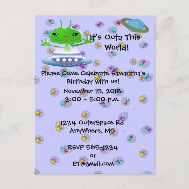 Invitaciones de cumpleaños de alienígena ultra lin (Anverso)