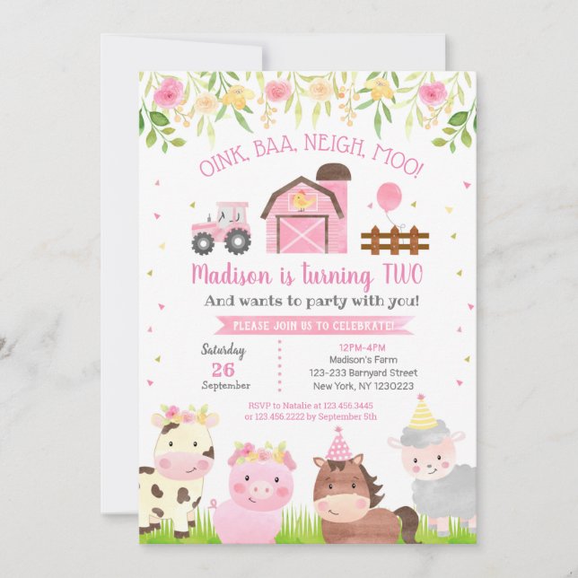 Invitaciones de cumpleaños de animales de corral d (Anverso)
