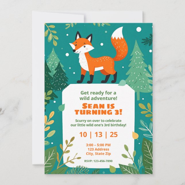 Invitaciones de cumpleaños de animales de Woodland (Anverso)