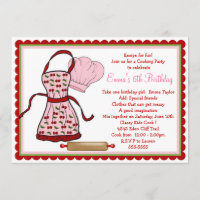 Invitaciones de cumpleaños de Apron y Gorra Chef