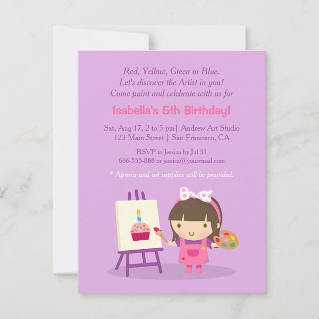 Invitaciones de cumpleaños de arte y manualidades  (Anverso)
