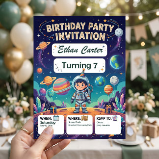 Invitaciones de cumpleaños de astronauta para niño