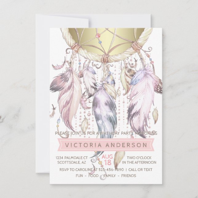 Invitaciones de cumpleaños de atrapasueños (Anverso)