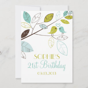 Invitaciones de cumpleaños de aves amorosas verdes