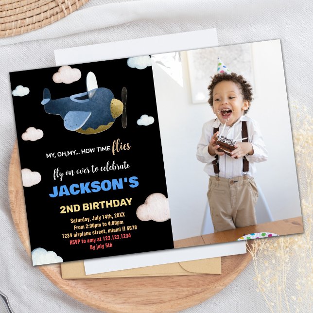 Invitaciones de cumpleaños de avión Nube blanca co (Airplane Birthday Invitations White Cloud w Photo)