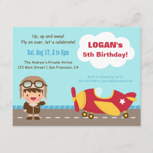 Invitaciones de cumpleaños de avión para niño avia