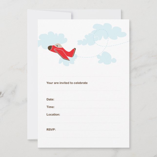 INVITACIONES DE CUMPLEAÑOS DE AVIÓN - ROJO (Anverso)