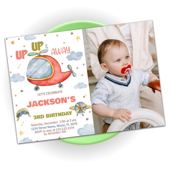 Invitaciones de cumpleaños de avión verdes con fot (Airplane Birthday Invitations Green with photo)