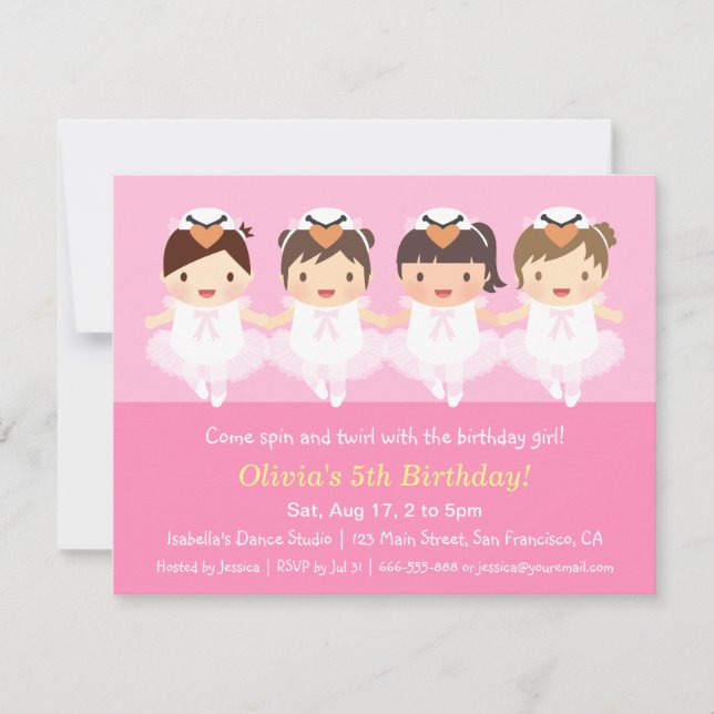 Invitaciones de cumpleaños de bailarina con cisne  (Anverso)