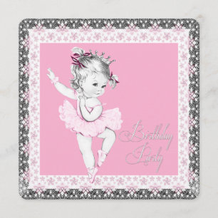 Invitaciones de cumpleaños de bailarina en rosa y