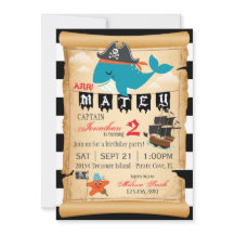 Invitaciones de cumpleaños de ballenas piratas y p
