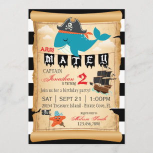 Invitaciones de cumpleaños de ballenas piratas y p