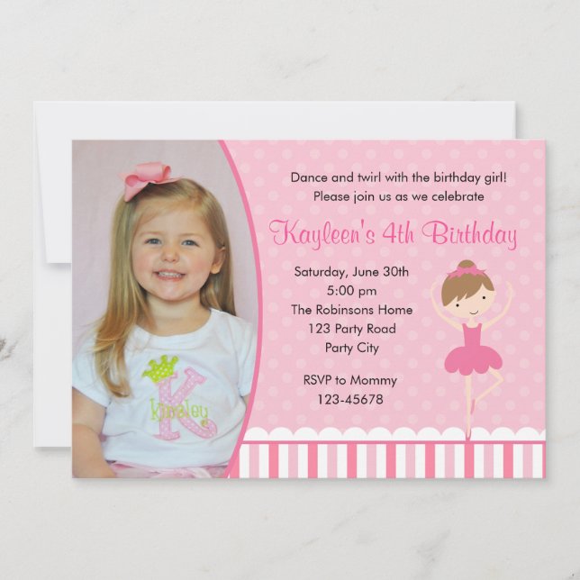 Invitaciones de cumpleaños de Ballerina con foto ( (Anverso)
