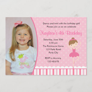 Invitaciones de cumpleaños de Ballerina con foto (