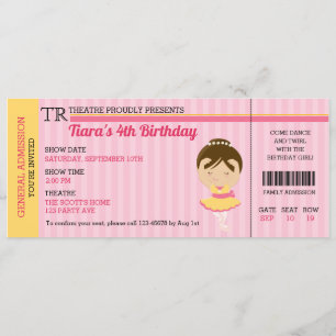 Invitaciones de cumpleaños de Ballerina (estilo de